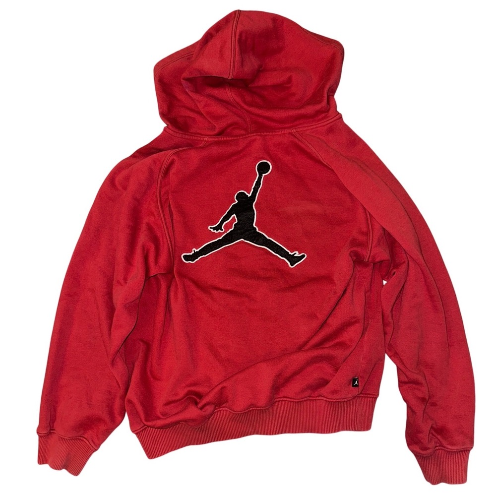 Jordan Brand Mens Full Zip Hoodie Red Jumpman Logo Fleece Sweatshirt Size Medium